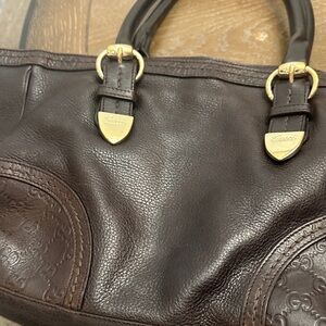 Gucci Dark Brown Leather Shoulder Bag with Gold Accents